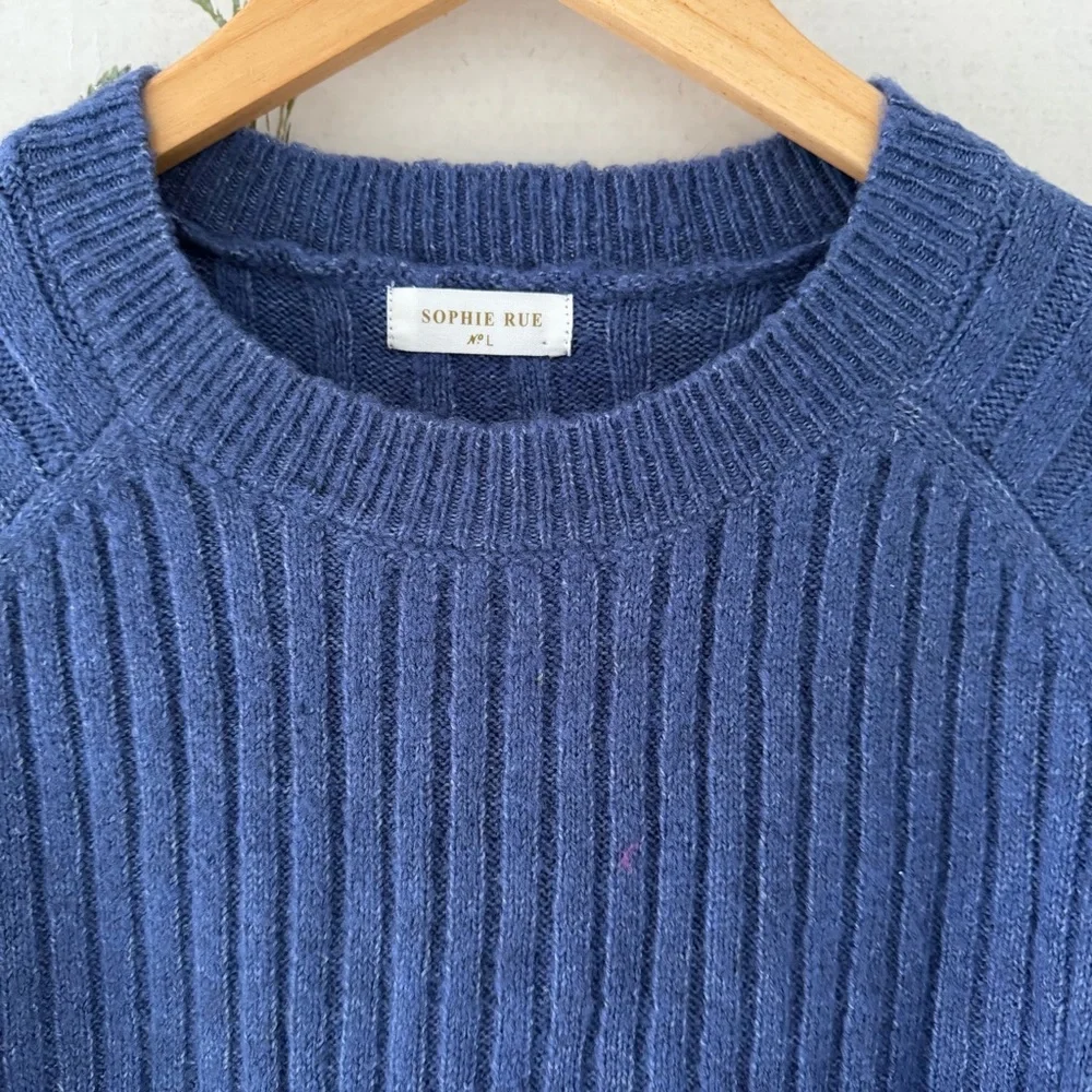 Blue Ribbed Crew Neck Sweater - Picture 3 of 5